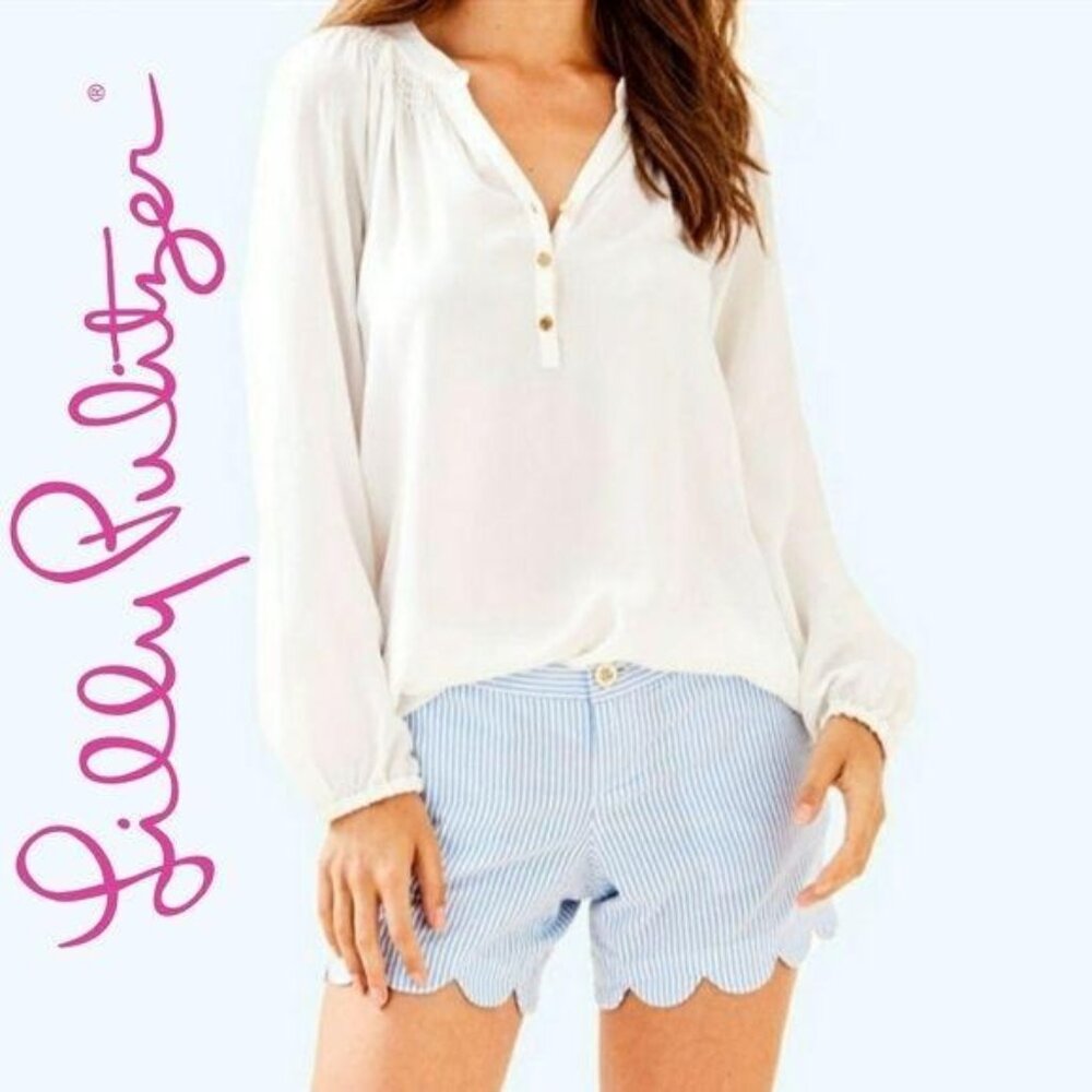 Lilly Pulitzer Buttercup Scallop Hem Striped Shorts Size 000 Blue & White Cotton